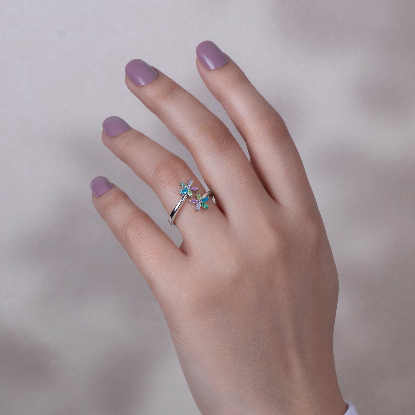 Twin Blossom Baguette Adjustable Ring