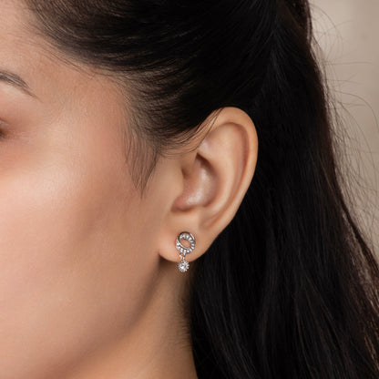 Twinkling Halo Circle Silver Earrings