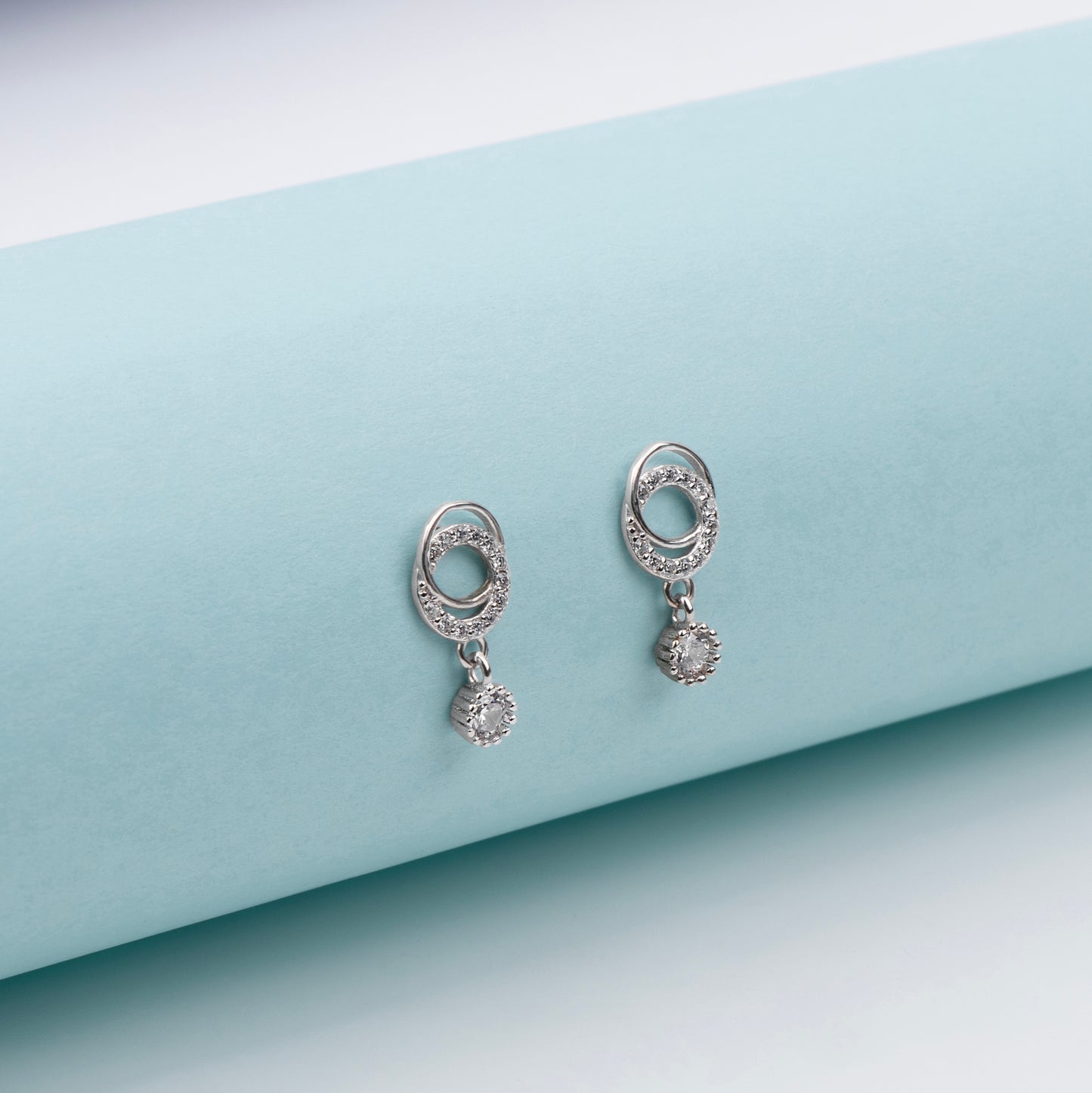 Twinkling Halo Circle Silver Earrings